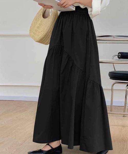 Beststore(ベストストア)の「ロングスカート ウエストゴム入り ギャザー切り替え(スカート・レディース・オリーブ/アイボリー/ブラック・FREE)」の15枚目の写真