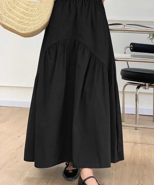 Beststore(ベストストア)の「ロングスカート ウエストゴム入り ギャザー切り替え(スカート・レディース・オリーブ/アイボリー/ブラック・FREE)」の5枚目の写真