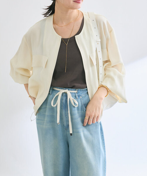 RIVE DROITE（リヴドロワ）の「【接触冷感】アセテートツイルブルゾン（ブルゾン・レディース・ブラック/カーキ/ホワイト系その他・FREE）」の14枚目の写真