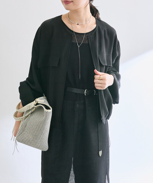 RIVE DROITE（リヴドロワ）の「【接触冷感】アセテートツイルブルゾン（ブルゾン・レディース・ブラック/カーキ/ホワイト系その他・FREE）」の4枚目の写真