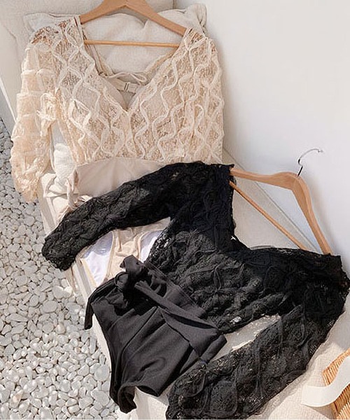 セール】レーススリーブ×ウエストリボン スイムウェア（水着