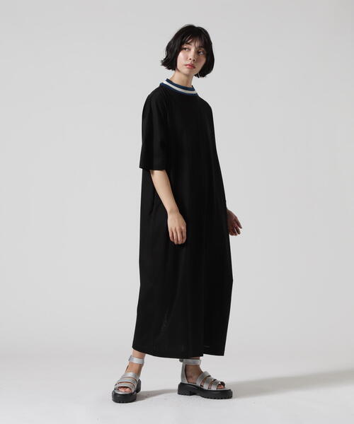 BEAVER（ビーバー）の「B omnivore/ビーオムニボー　ライン入りリブシルケット天竺ワンピ（ワンピース・レディース・ブラック/グレー・F）」の4枚目の写真