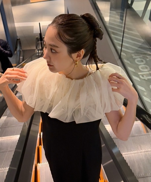 ANDRESD(アンドレスド)の「バルーンフォルムセットドレス / balloon form set dress(ドレス・レディース・ベージュ/ブラウン/ベージュ×ブラック/ライトブルー・S/M/L)」の13枚目の写真