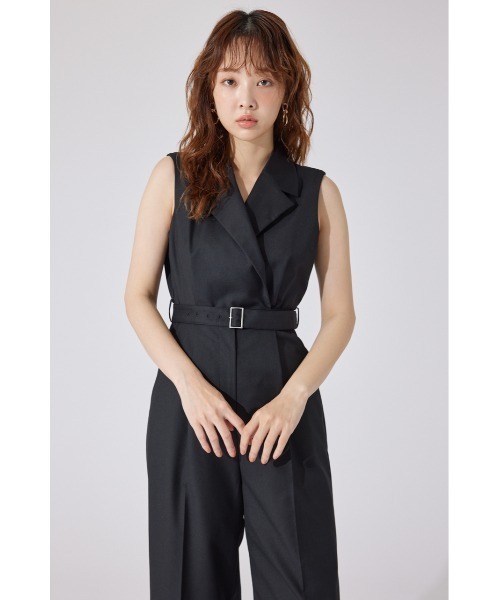 rienda（リエンダ）の「テーラードデザインノースリーブロンパース 夏服（パンツドレス・レディース・ピンク/ベージュ/ブラック・SMALL/MEDIUM）」の7枚目の写真