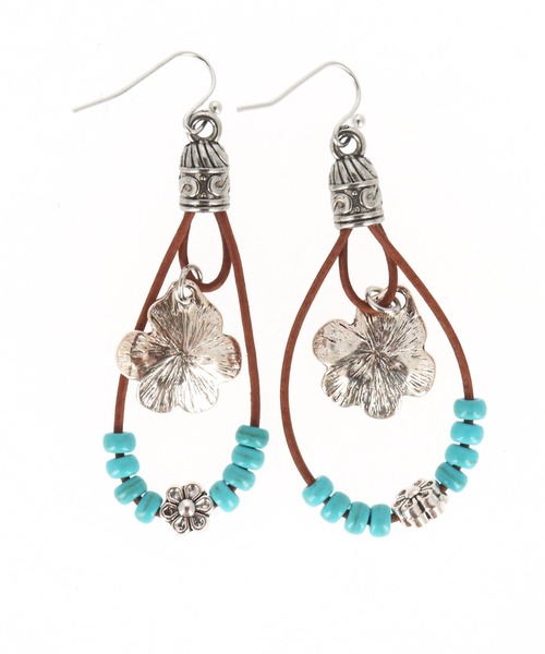 anap mimpi（アナップミンピ）の「ハイビスカス モチーフ ターコイズ ビーズ ピアス（ピアス（両耳用）・レディース・シルバー・FREE）」の4枚目の写真