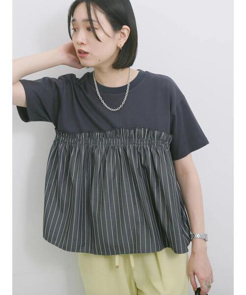 Samansa Mos2 blue（サマンサモスモスブルー）の「アソートドッキングプルオーバー（Tシャツ/カットソー・レディース・シルバーグレー/サックスブルー/カーキ/ブラック/チャコールグレー・F）」の3枚目の写真