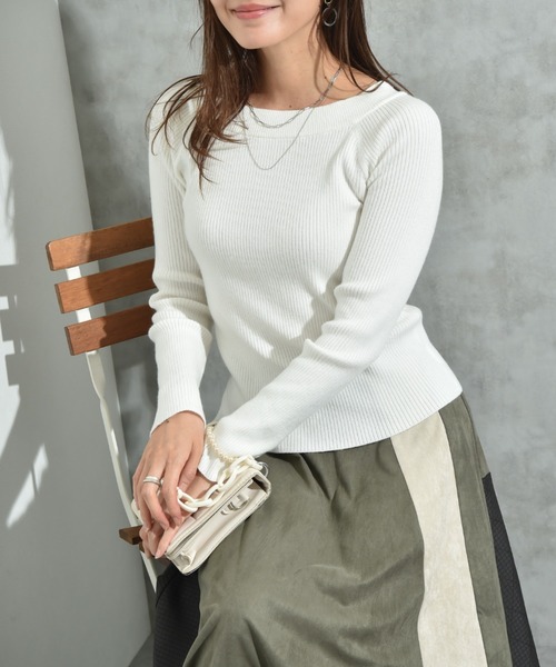 INTERPLANET（インタープラネット）の「リブボートネックオフショルプルオーバー（ニット/セーター・レディース・ブラック/グレー/オフホワイト・FREE）」の11枚目の写真