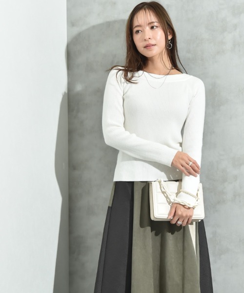 INTERPLANET（インタープラネット）の「リブボートネックオフショルプルオーバー（ニット/セーター・レディース・ブラック/グレー/オフホワイト・FREE）」の8枚目の写真