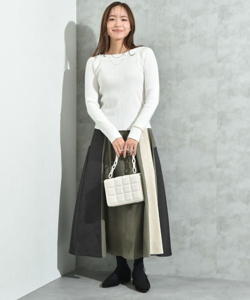 INTERPLANET（インタープラネット）の「リブボートネックオフショルプルオーバー（ニット/セーター・レディース・ブラック/グレー/オフホワイト・FREE）」の7枚目の写真