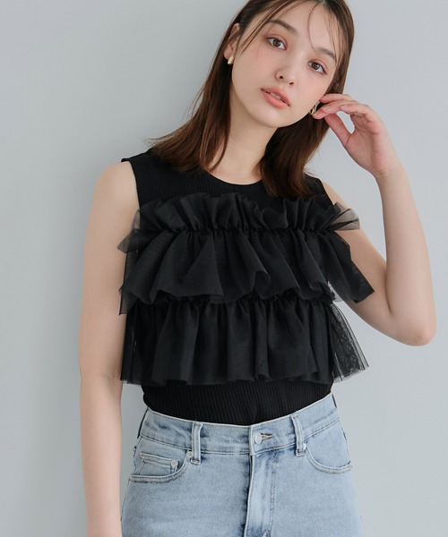 coca(coca)(コカ)の「ノースリーブフリルニット(ニット/セーター・レディース・アイボリー/ブラック・S/M/L)」の12枚目の写真