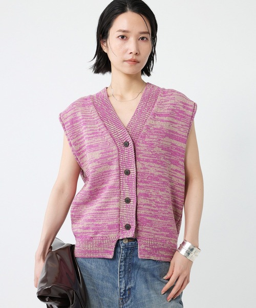 BABYLONE(バビロン)の「ミックスカラーノースリニット(ベスト・レディース・ブラック/ピンク・フリー)」の2枚目の写真