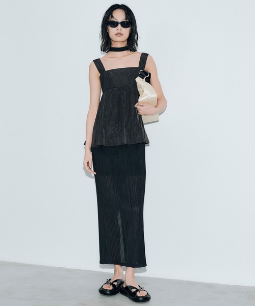 【モードな女らしさ】マメ コットンペプラム ドレス ワンピース Mame Kurogouchi20SSコレクションMixed Knitted Fabric Peplum