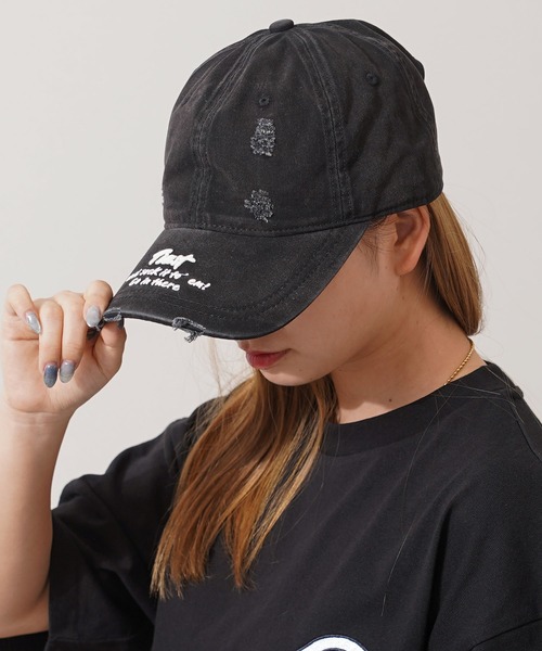刺繍ロゴ ダメージ ピグメント カーブキャップ / Embroidered logo