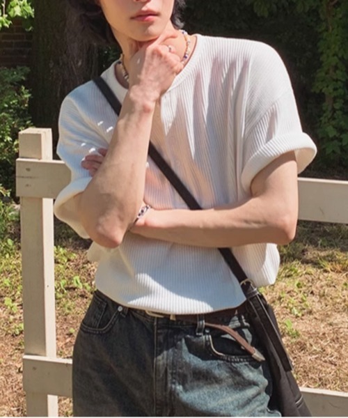 NOWLE（ノウル）の「【NOWLE】リラックス ワッフル ヘンリーネック 半袖 Tシャツ（Tシャツ/カットソー・メンズ・ホワイト/ライトグレー・X-LARGE/LARGE/MEDIUM）」の4枚目の写真