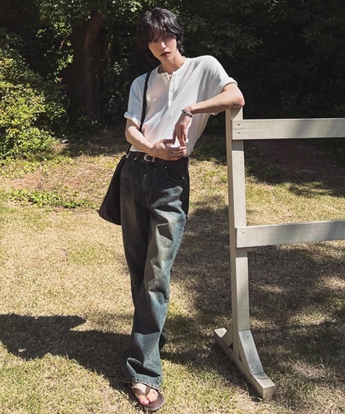 NOWLE（ノウル）の「【NOWLE】リラックス ワッフル ヘンリーネック 半袖 Tシャツ（Tシャツ/カットソー・メンズ・ホワイト/ライトグレー・X-LARGE/LARGE/MEDIUM）」の17枚目の写真