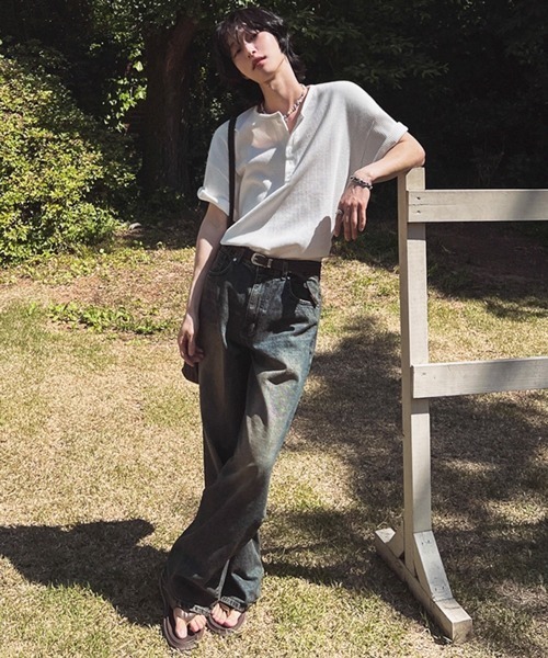 NOWLE（ノウル）の「【NOWLE】リラックス ワッフル ヘンリーネック 半袖 Tシャツ（Tシャツ/カットソー・メンズ・ホワイト/ライトグレー・X-LARGE/LARGE/MEDIUM）」の18枚目の写真