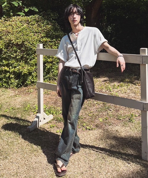 NOWLE（ノウル）の「【NOWLE】リラックス ワッフル ヘンリーネック 半袖 Tシャツ（Tシャツ/カットソー・メンズ・ホワイト/ライトグレー・X-LARGE/LARGE/MEDIUM）」の14枚目の写真