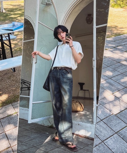 NOWLE（ノウル）の「【NOWLE】リラックス ワッフル ヘンリーネック 半袖 Tシャツ（Tシャツ/カットソー・メンズ・ホワイト/ライトグレー・X-LARGE/LARGE/MEDIUM）」の22枚目の写真