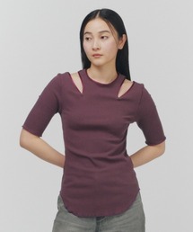 THINGS THAT MATTER | NOTCH DESIGN TERECO RIB HALF-S TOPS / ノッチデザインテレコリブハーフスリーブトップス(Tシャツ/カットソー)