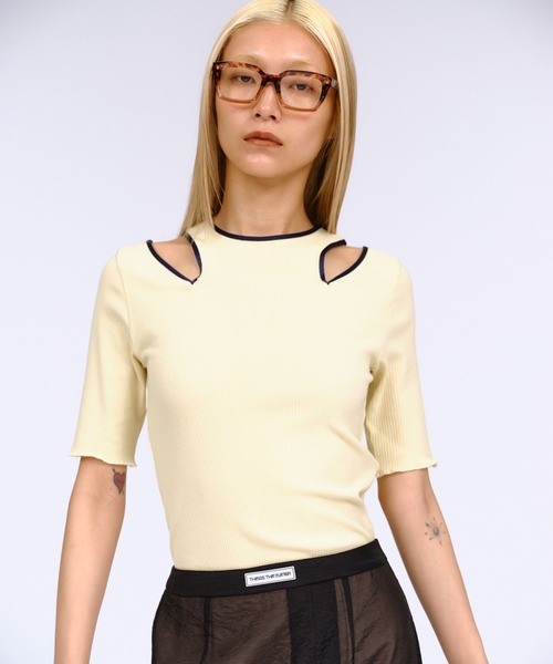 tシャツ NOTCH DESIGN TERECO RIB HALF-S TOPS / ノッチデザインテレコリブハーフスリーブトップス レディース NOTCH DESIGN TERECO RIB HALF-S TOPS / ノッチデザインテレコ