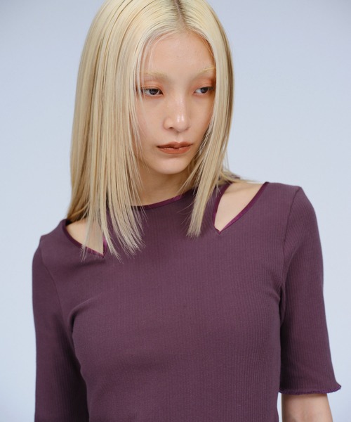 NOTCH DESIGN TERECO RIB HALF-S TOPS / ノッチデザインテレコ