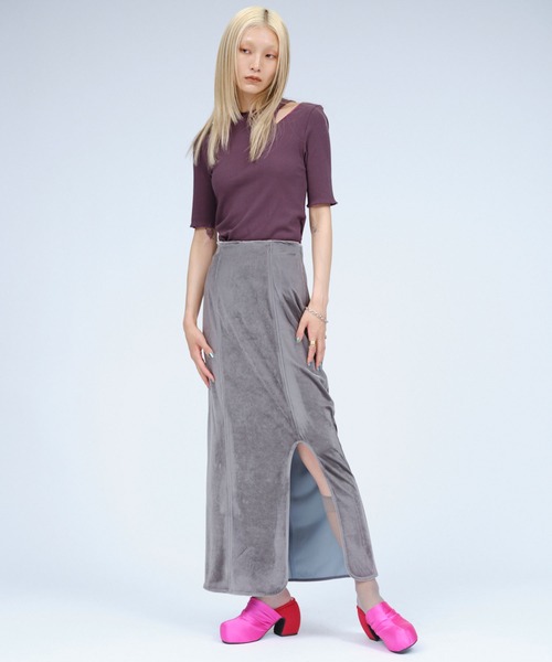 NOTCH DESIGN TERECO RIB HALF-S TOPS / ノッチデザインテレコ