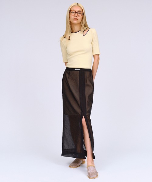 tシャツ NOTCH DESIGN TERECO RIB HALF-S TOPS / ノッチデザインテレコリブハーフスリーブトップス レディース NOTCH DESIGN TERECO RIB HALF-S TOPS / ノッチデザインテレコ