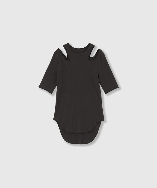 tシャツ NOTCH DESIGN TERECO RIB HALF SLLEVE TOPS / ノッチデザインテレコリブハーフスリープトップス レディ NOTCH DESIGN TERECO RIB HALF-S TOPS / ノッチデザインテレコ