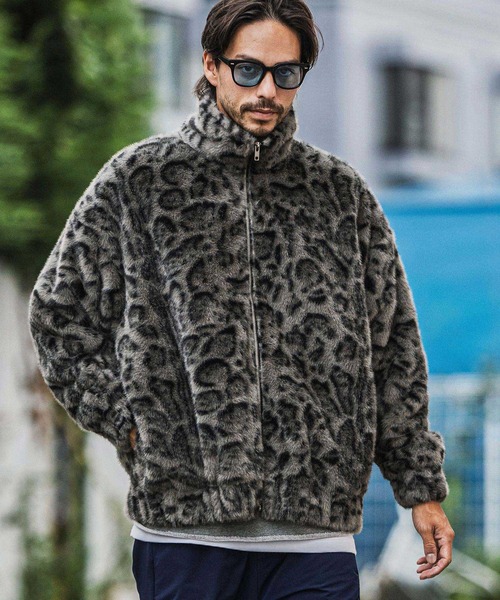 CAMBIO(カンビオ)の「mj10919-Oversized Leopard Fleece Jacket フリースジャケット(その他アウター・メンズ・グレー/ライトブラウン/ブラウン・S/M/L)」の2枚目の写真