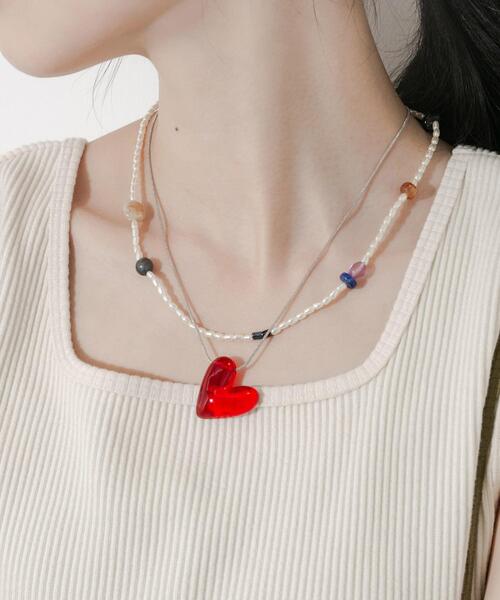 SMELLY（スメリー）の「ハートモチーフパールビーズ2セットネックレス（ネックレス・レディース・シルバー系その他・-）」の2枚目の写真