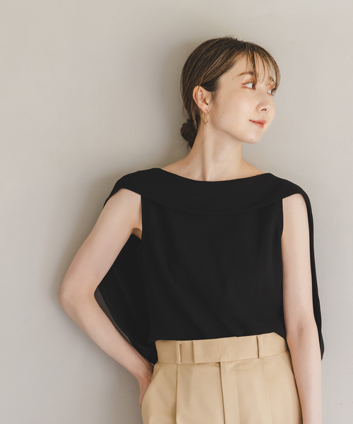 今季完売＊NOBLE新品未使用＊【洗える】ケープブラウス　ブラウン WEB限定追加》【洗える】バルーンケープブラウス（シャツ