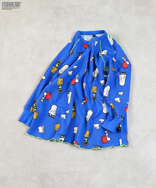 PEANUTS（ピーナッツ）の「【PEANUTS】スヌーピーワッフルビッグロンＴ（Tシャツ/カットソー・キッズ・ブルー系その他/グレー系その他・XS/S/M/L/LL）」の2枚目の写真