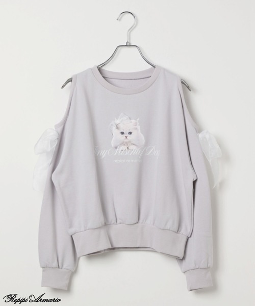 repipi armario(レピピ アルマリオ)の「【girly line】CATリボンカタアキトップス(スウェット・キッズ・サックスブルー/アイボリー/グレー・LARGE/MEDIUM/SMALL)」の3枚目の写真