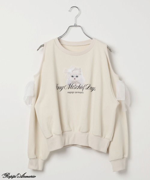 repipi armario(レピピ アルマリオ)の「【girly line】CATリボンカタアキトップス(スウェット・キッズ・サックスブルー/アイボリー/グレー・LARGE/MEDIUM/SMALL)」の2枚目の写真