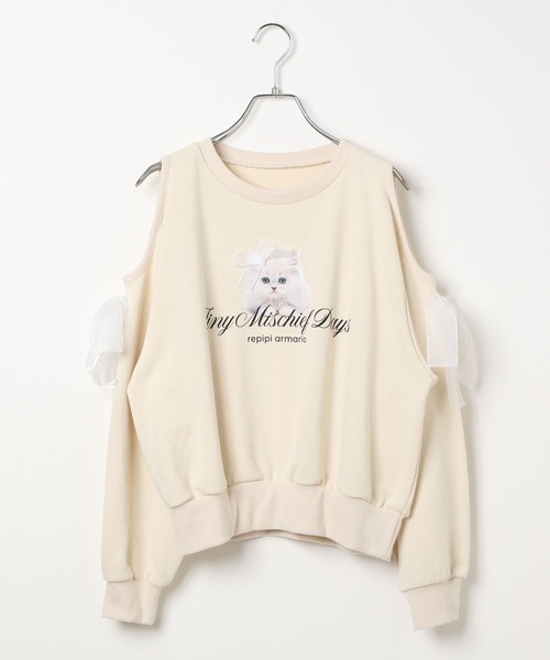repipi armario(レピピ アルマリオ)の「【girly line】CATリボンカタアキトップス(スウェット・キッズ・サックスブルー/アイボリー/グレー・LARGE/MEDIUM/SMALL)」の4枚目の写真