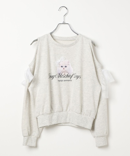 repipi armario(レピピ アルマリオ)の「【girly line】CATリボンカタアキトップス(スウェット・キッズ・サックスブルー/アイボリー/グレー・LARGE/MEDIUM/SMALL)」の5枚目の写真