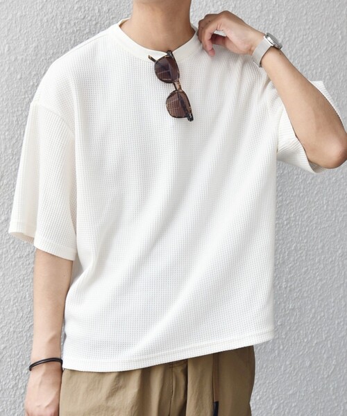 SHIPS any(シップス エニィ)の「SHIPS any: ワッフル リラックス クルーネック Tシャツ◇(Tシャツ/カットソー・メンズ・ホワイト/ダークグレー/グレー・X-LARGE/LARGE/MEDIUM)」の2枚目の写真