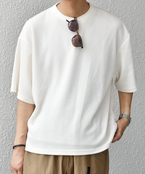 SHIPS any(シップス エニィ)の「SHIPS any: ワッフル リラックス クルーネック Tシャツ◇(Tシャツ/カットソー・メンズ・ホワイト/ダークグレー/グレー・X-LARGE/LARGE/MEDIUM)」の6枚目の写真