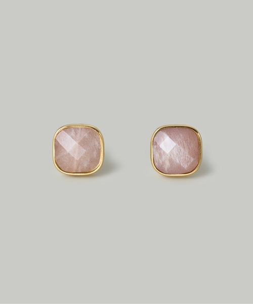 Jolie Toujours（ジョリトゥジュール）の「【汗や水に強い】〈ステンレス〉ナチュラルストーンスクエアピアス（ピアス（両耳用）・レディース・グレー/グリーン/ピンク・FREE）」の3枚目の写真