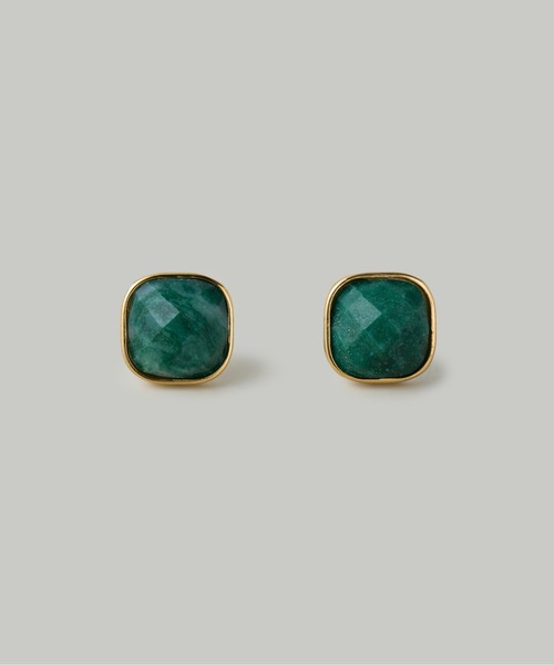 Jolie Toujours（ジョリトゥジュール）の「【汗や水に強い】〈ステンレス〉ナチュラルストーンスクエアピアス（ピアス（両耳用）・レディース・グレー/グリーン/ピンク・FREE）」の2枚目の写真