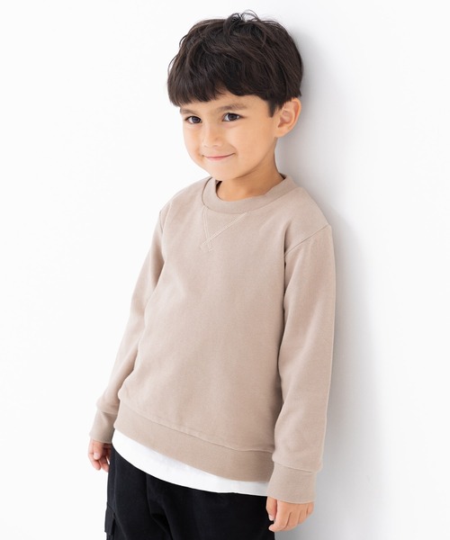 chil2（チルツー）の「綿100% 無地裏毛トレーナー（スウェット・キッズ・グリーン/ブルー/ベージュ/オートミール/ネイビー/ミント/ブラウン/ホワイト/オレンジ/イエロー/ラベンダー/クリーム/チャコールグレー/グレー/スモークピンク/サックスブルー/カーキ/ブラック/ワインレッド/レッド・110cm/100cm/160cm/90cm/80ｃｍ/120cm/150cm/140cm/130cm）」の6枚目の写真