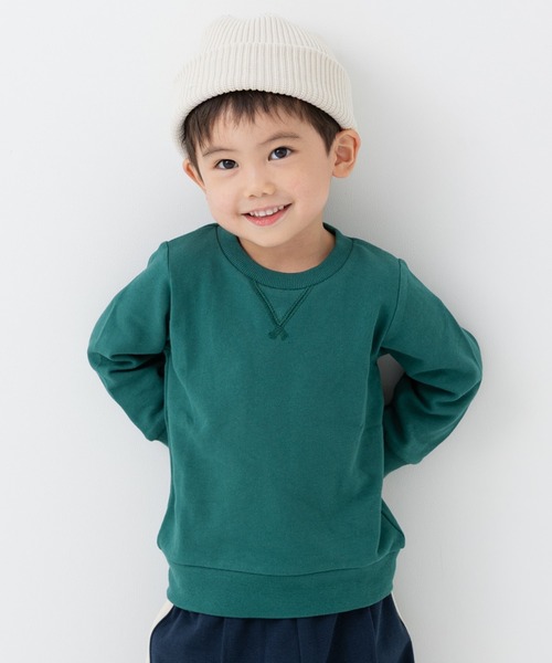 chil2（チルツー）の「綿100% 無地裏毛トレーナー（スウェット・キッズ・グリーン/ブルー/ベージュ/オートミール/ネイビー/ミント/ブラウン/ホワイト/オレンジ/イエロー/ラベンダー/クリーム/チャコールグレー/グレー/スモークピンク/サックスブルー/カーキ/ブラック/ワインレッド/レッド・110cm/100cm/160cm/90cm/80ｃｍ/120cm/150cm/140cm/130cm）」の10枚目の写真