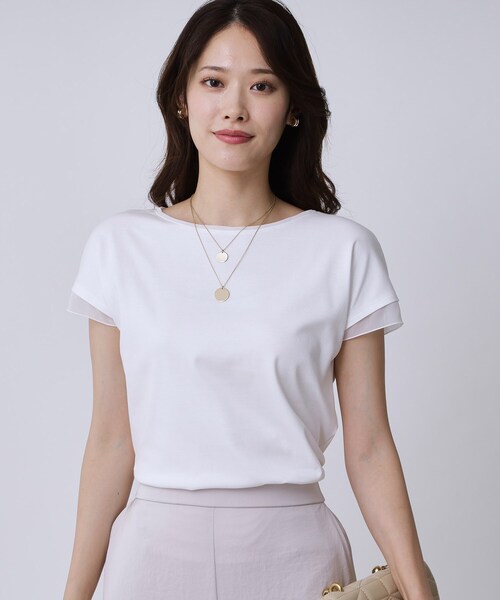 COUP DE CHANCE（クードシャンス）の「【手洗い可／日本製】シンプルジャージカットソー（Tシャツ/カットソー・レディース・ブラック/ダークブラウン/ホワイト・34/36/38/40）」の2枚目の写真