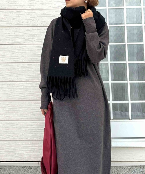 Q（キュー）の「やわもち配色ラインワンピース（ワンピース・レディース・ブラック/チャコールグレー・MEDIUM）」の7枚目の写真