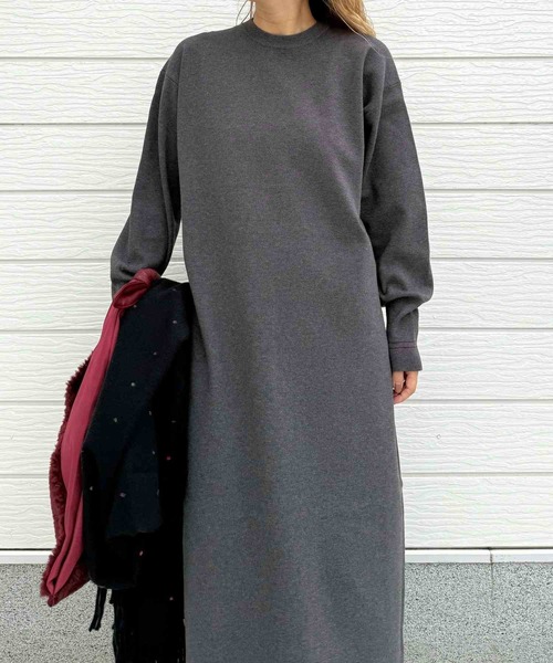 Q（キュー）の「やわもち配色ラインワンピース（ワンピース・レディース・ブラック/チャコールグレー・MEDIUM）」の3枚目の写真