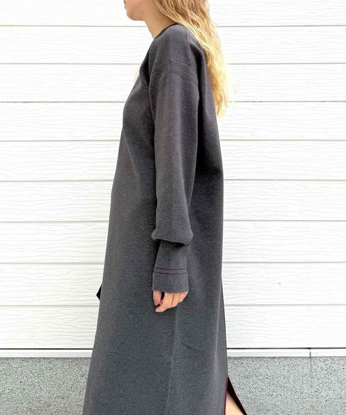 Q（キュー）の「やわもち配色ラインワンピース（ワンピース・レディース・ブラック/チャコールグレー・MEDIUM）」の4枚目の写真