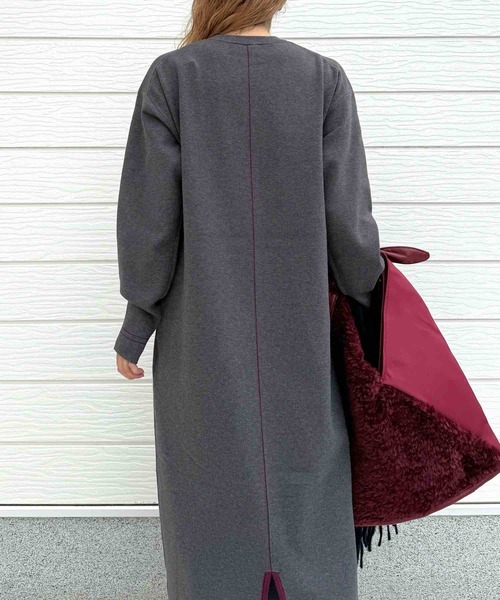 Q（キュー）の「やわもち配色ラインワンピース（ワンピース・レディース・ブラック/チャコールグレー・MEDIUM）」の5枚目の写真