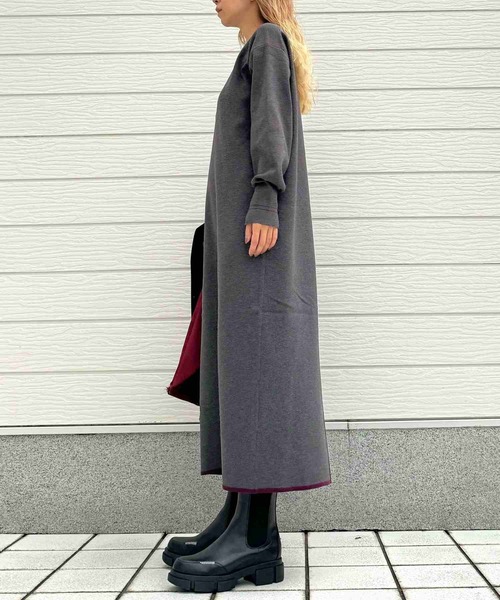 Q（キュー）の「やわもち配色ラインワンピース（ワンピース・レディース・ブラック/チャコールグレー・MEDIUM）」の13枚目の写真