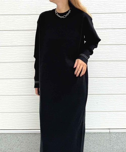 Q（キュー）の「やわもち配色ラインワンピース（ワンピース・レディース・ブラック/チャコールグレー・MEDIUM）」の9枚目の写真