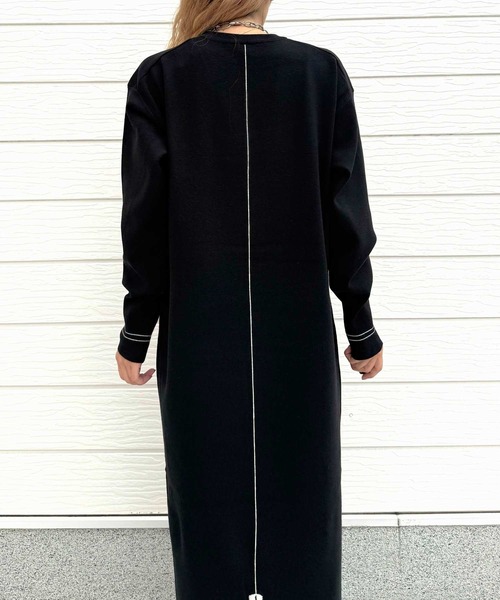 Q（キュー）の「やわもち配色ラインワンピース（ワンピース・レディース・ブラック/チャコールグレー・MEDIUM）」の10枚目の写真